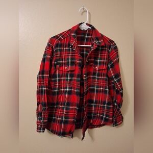 Old Navy Red and Black Plaid Women's Boyfriend Shirt